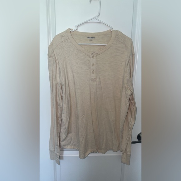Old Navy Men’s Sz Lg Cream Long Sleeve Henley Top - Picture 1 of 3